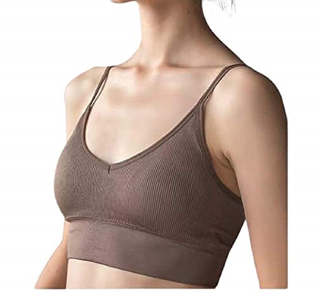 CLZOUD Wide Band Bras for Women Beige Nylon,Spandex French Deep V Low Cut  Large Open Back U Shaped Beautiful Back Seamless Underwear Small Chest