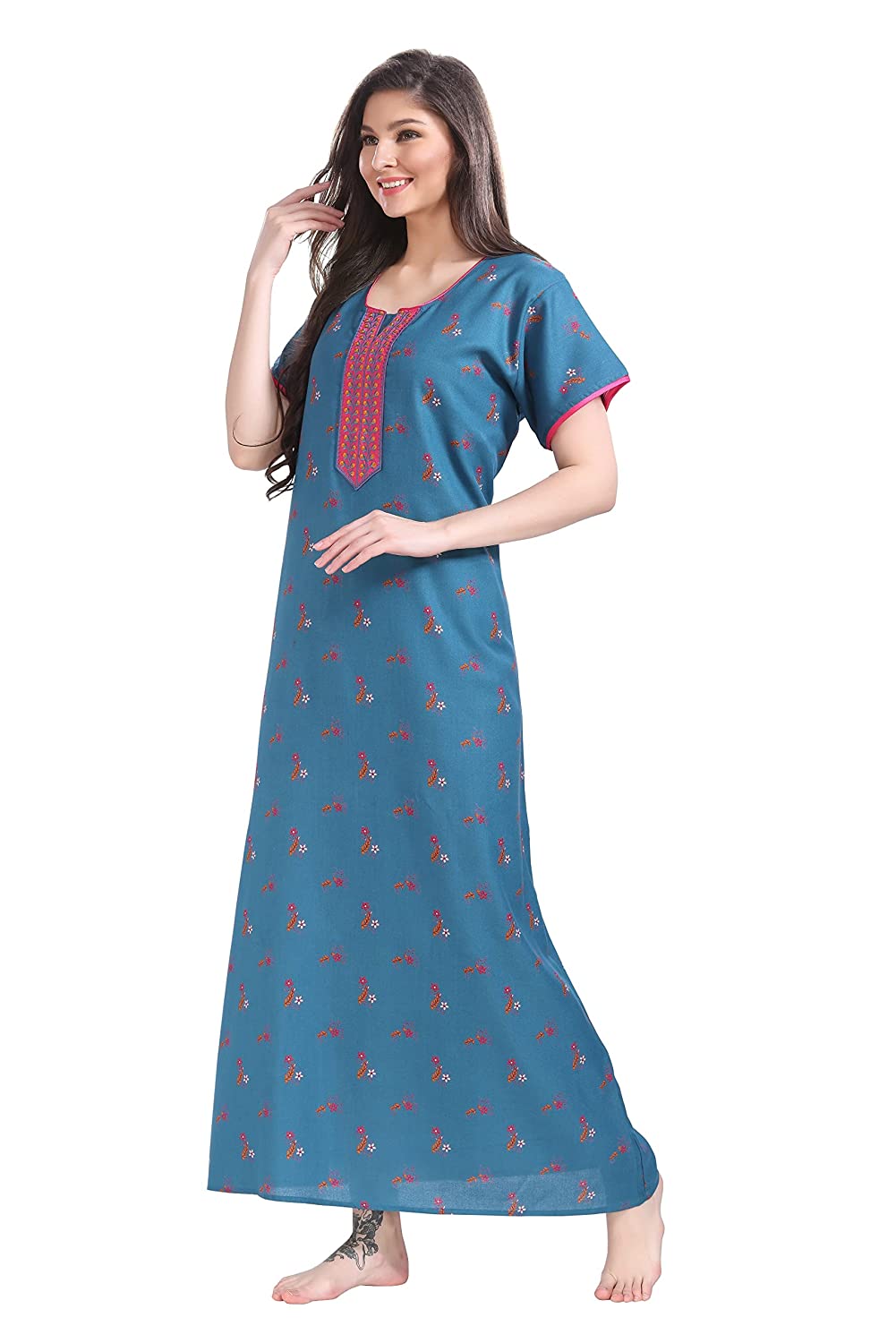 661 INR - Short Nighty For Women - Printed Night Dress - Cotton Nightwear  Gown