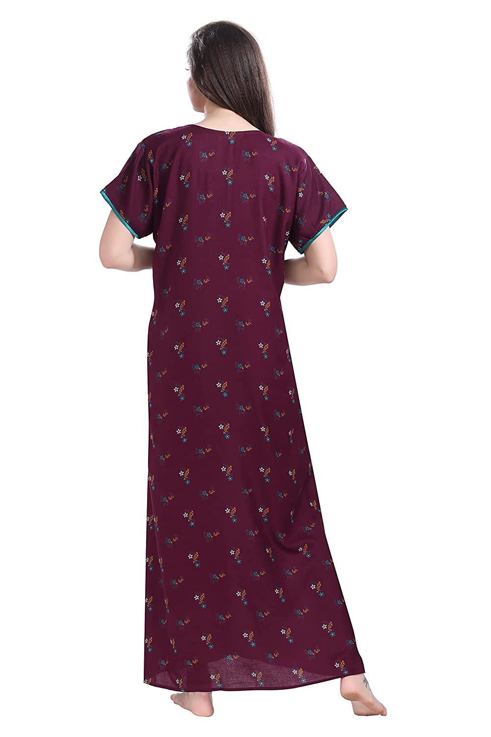 Style Dunes Women's Cotton Nighty Printed Alpine Maxi Night Gown Embroidered  Night Wear With Pocket (Alpine Fabric Cotton, Rayon And Polyester