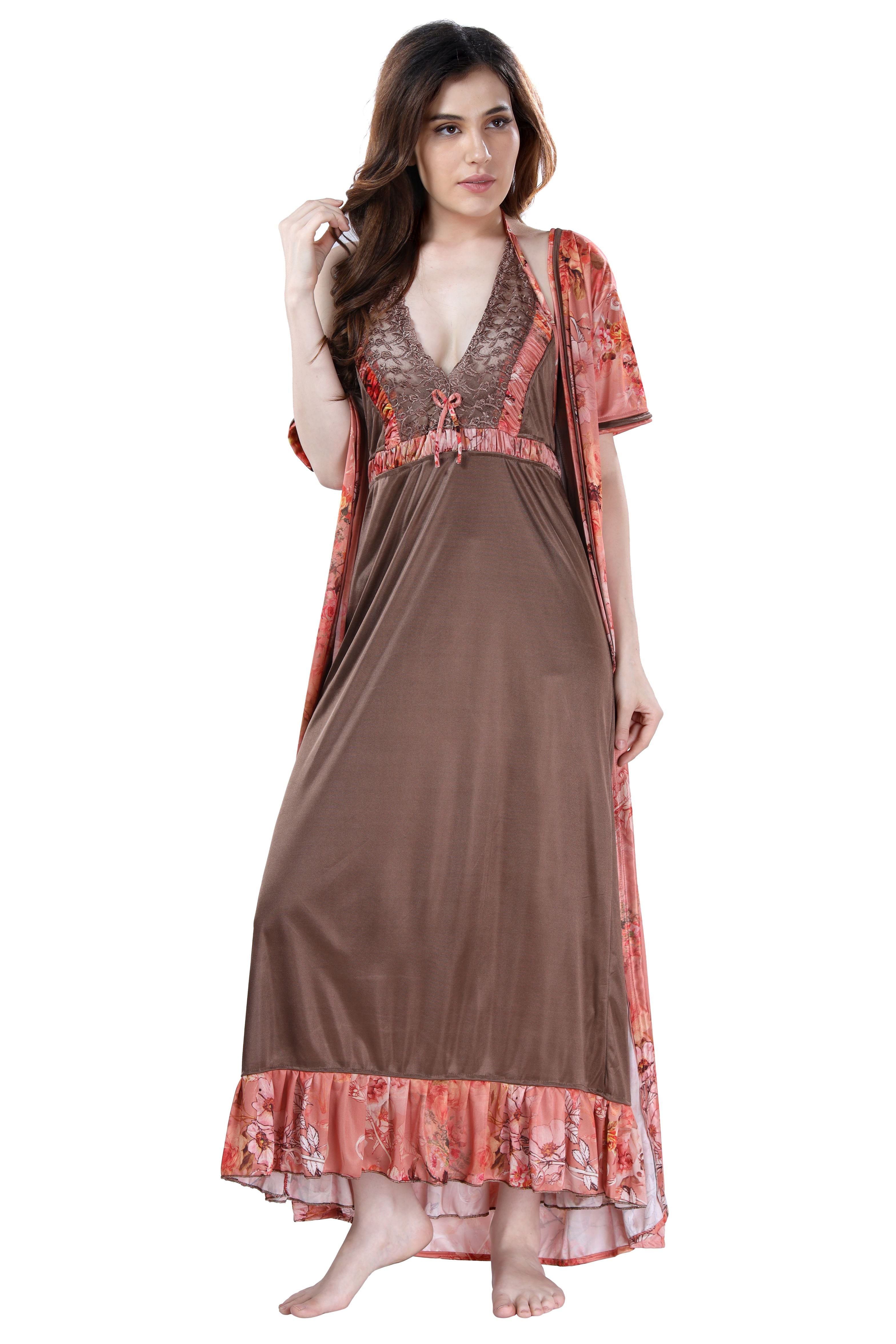 Style Dunes Women's Stylish Digital Print Satin Night Dress with Robe -  Wowxop